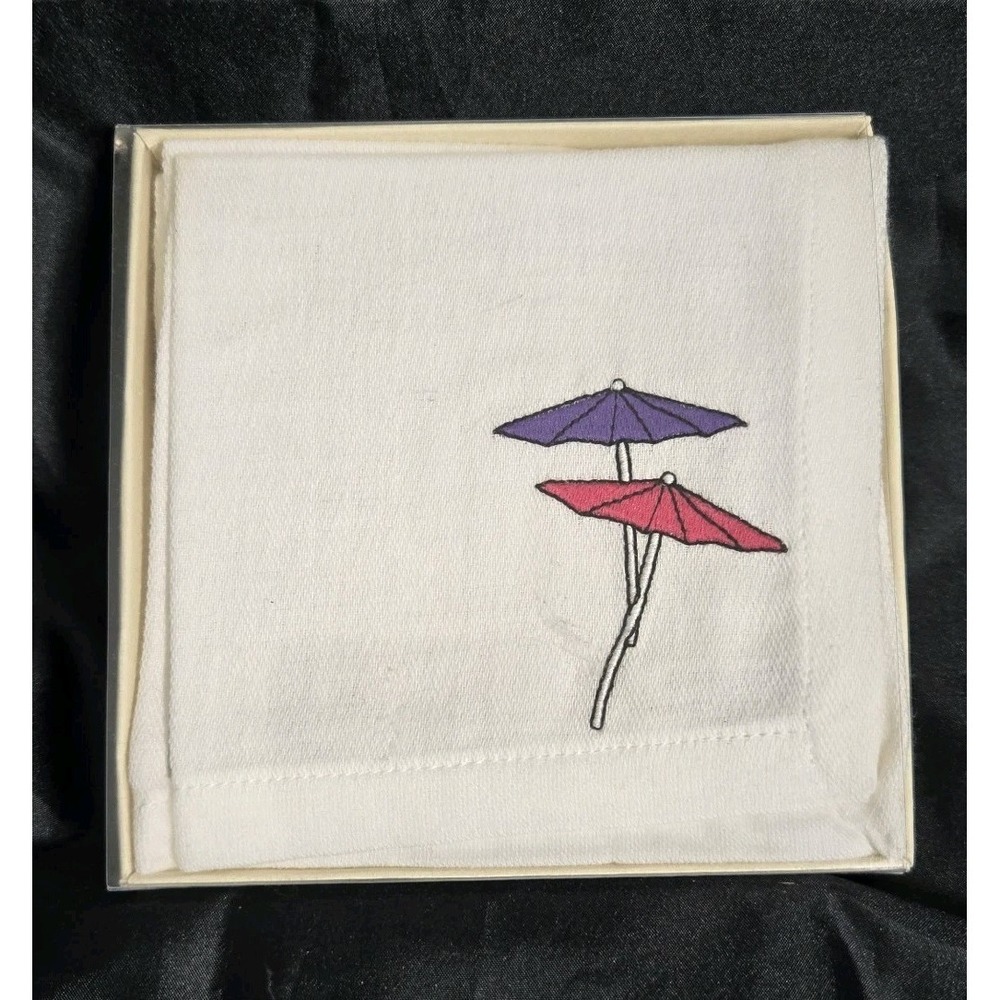 White Cocktail Napkins Set Of Six By Pier 1 - Beach Umbrella Pattern 10" x 10"